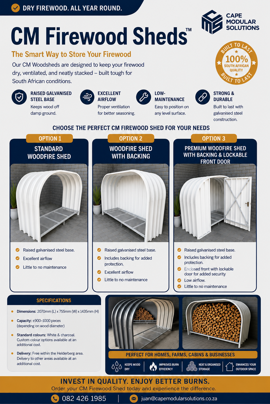 Outdoor modern woodfire storage shed. The perfect wood storage shed. The smart way to store your wood