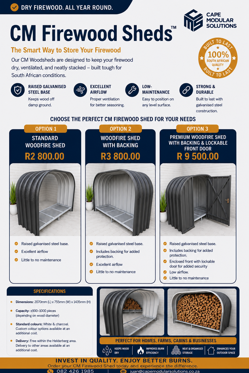 Outdoor modern woodfire storage shed. The perfect wood storage shed. The smart way to store your wood